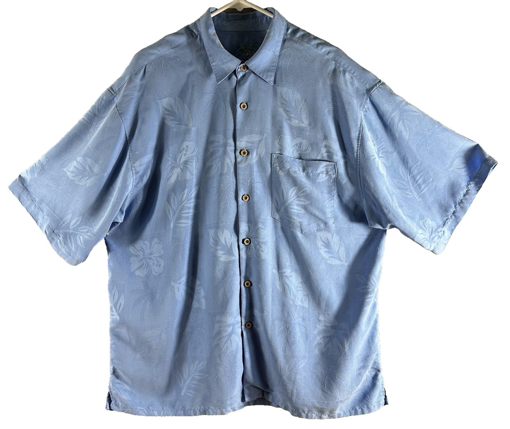 Bamboo Cay Shirt Men's XL Blue Tropical Floral Jacquard Modal Blend Short Sleeve